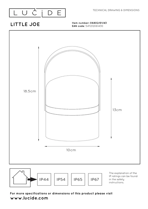 Lucide LITTLE JOE - Oplaadbare Tafellamp Binnen/Buiten - Accu/Batterij - Ø 10 cm - LED Dimb. - 1x0,3W 3000K - IP44 - Bruin - technisch